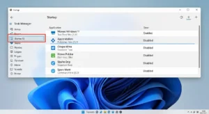 A screenshot of the Windows 11 Task Manager's Startup tab, showing a list of applications that can be enabled or disabled to speed up PC boot time.
